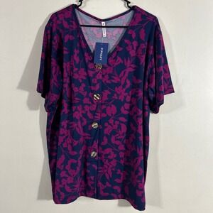 Piphany Floral Blouse Womens XL Navy
Fuchsia NEW Short Sleeve Button Front Top